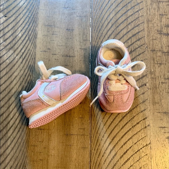 Champion Other - Champion Lace Up Sneakers Nylon and Leather baby sz 1 Lt Pink and White